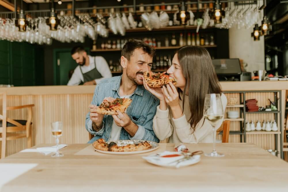 A couple eating at one of the best restaurants in Hood River.