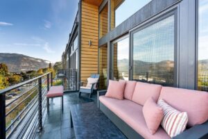 The balcony of Hood River rental in the Columbia River Gorge to see fall foliage from.
